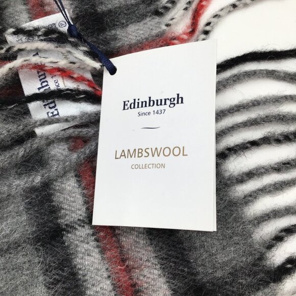 NWT Edinburgh Lambswool Tartan Scarf Thomson Grey Gray 70" Fringed Preppy Plaid - Picture 7 of 10
